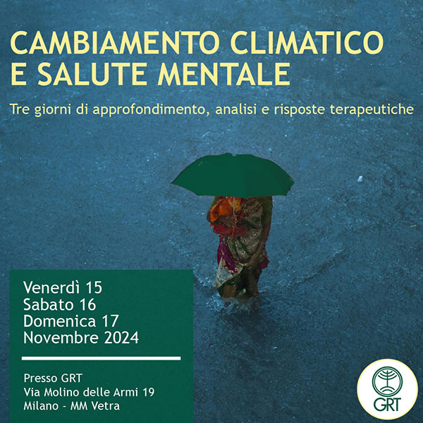 GRT propone un’esperienza formativa e di approfondimento. Il Corso di formazione  si rivolge a psicoterapeuti, psichiatri, psicologi, medici che desiderano integrare competenze specifiche per affrontare le questioni di salute mentale legate ai cambiamenti climatici.