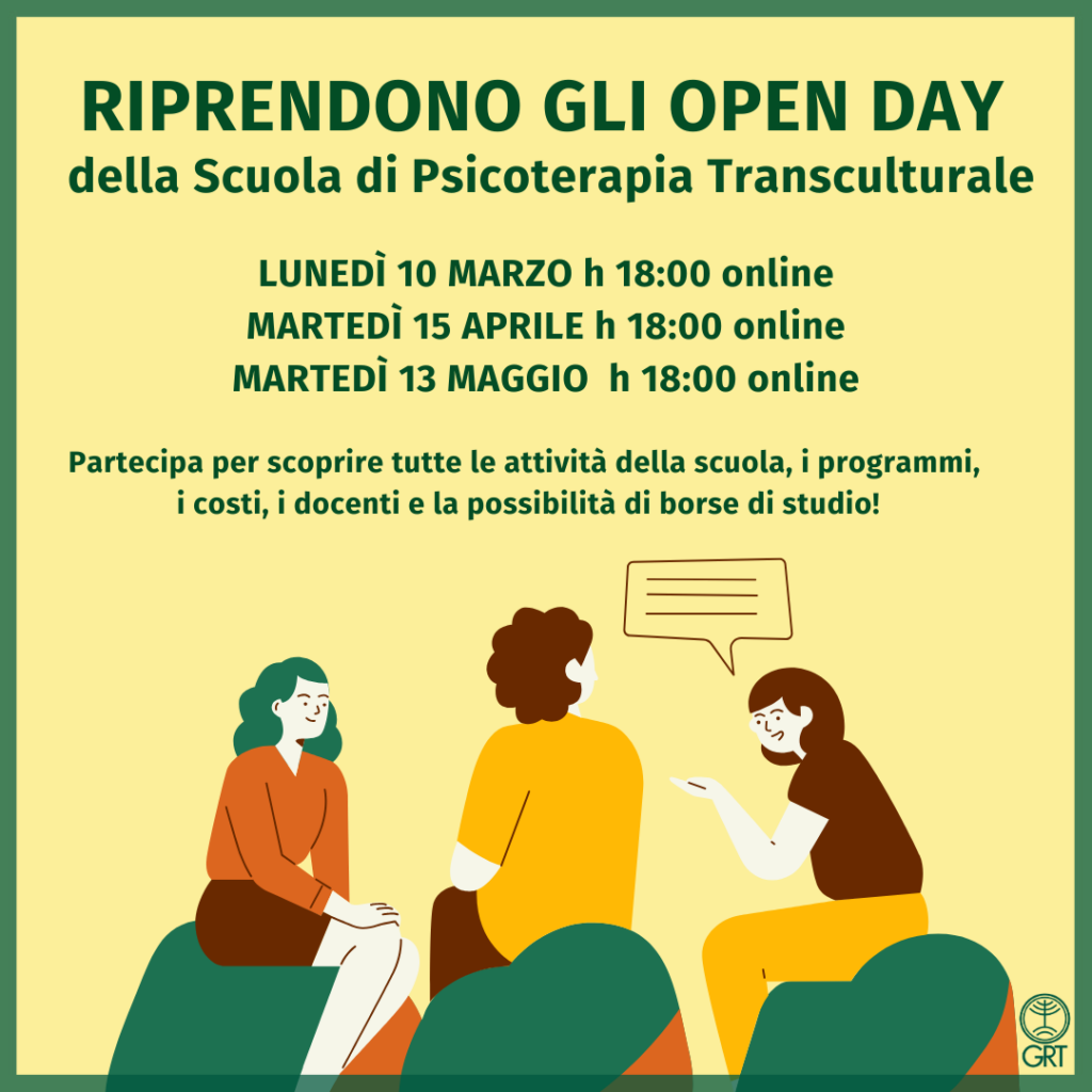 Scuola di Specializzazione in Psicoterapia Transculturale. Save the dates! Il 10 marzo, 15 aprile e 13 maggio h 18:00.